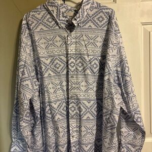 Men's Blue and White Southwest Patterned Button Down Shirt 3XB